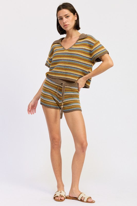 Crochet Knit Striped Shorts