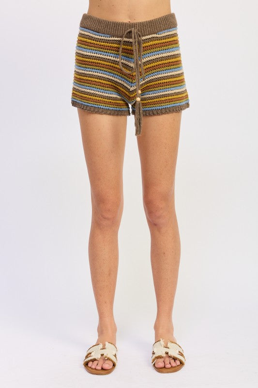 Crochet Knit Striped Shorts