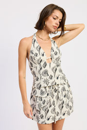 Low Rise Patched Mini Skirt