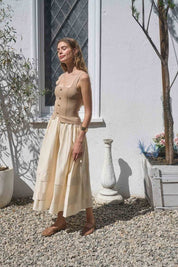 Square Neck Button Midi Dress