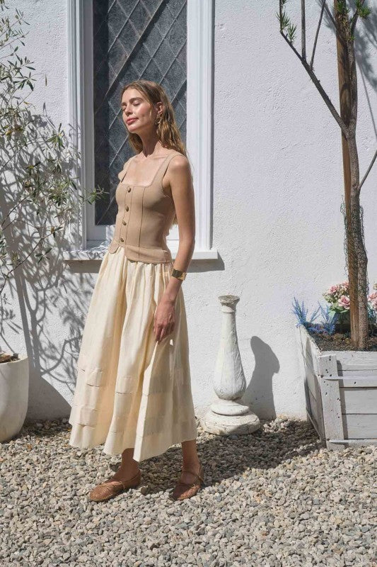 Square Neck Button Midi Dress