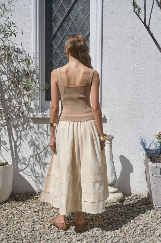 Square Neck Button Midi Dress