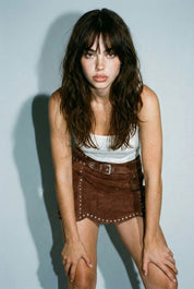 Suede Scalloped Mini Skirt