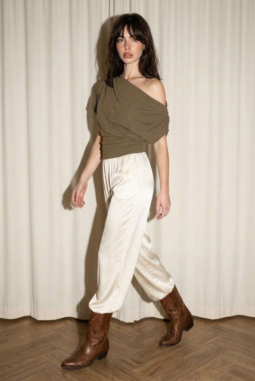 Drape Neck Asymmetrical Knit