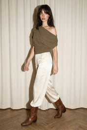 Drape Neck Asymmetrical Knit