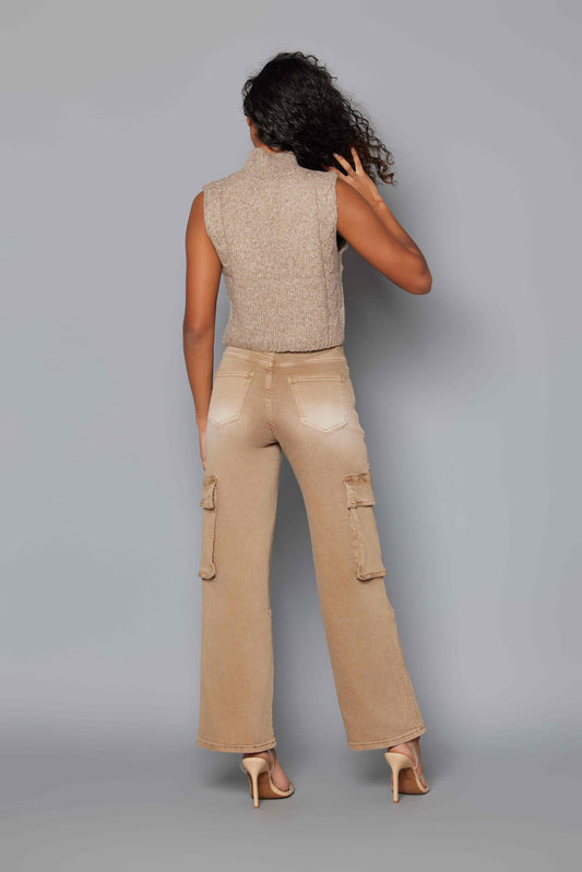Bayeas High Rise Cargo Straight Wide Leg Jeans  no