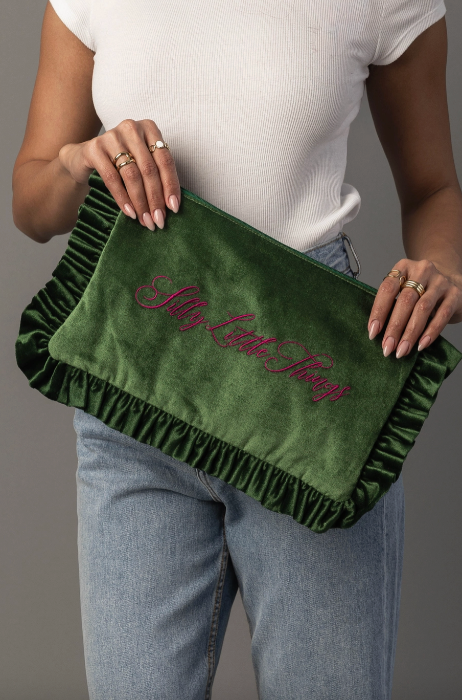 Velvet Ruffle Pouch