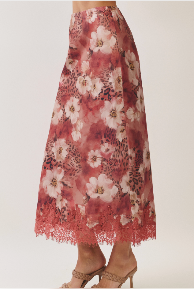 Floral Leopard Lace Maxi Skirt