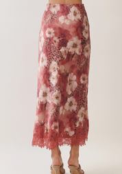 Floral Leopard Lace Maxi Skirt
