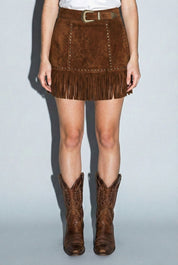 Suede Fringe Skirt